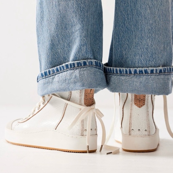 NIB We The Free Saturday Hightop Leather Sneaker 7 White Crackle - Picture 3 of 11